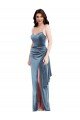 Shop Spaghetti Strap Velvet Evening Maxi Dress with Draped Skirt