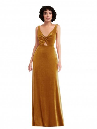 Shop Twist Front Cutout Velvet Evening Maxi Dress with Pockets
