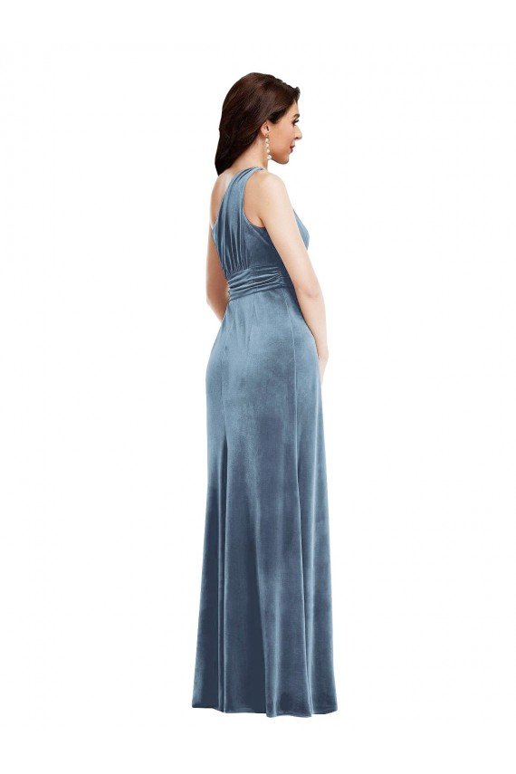 Shop One Shoulder Draped Velvet Evening Maxi Dress