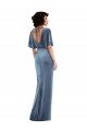 Shop Flutter Sleeve Open Back Velvet Evening Maxi Dress with Draped Wrap Skirt