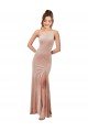 Shop One Shoulder Stretch Velvet Evening Dress with Front Slit