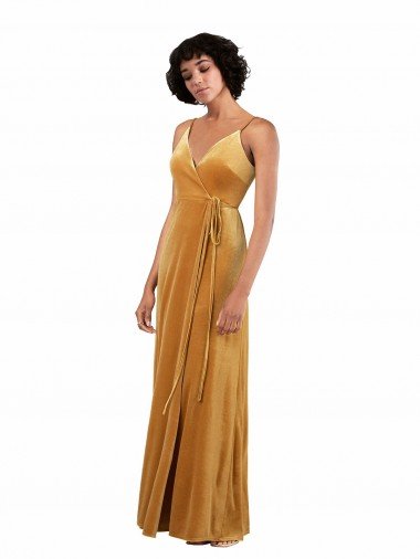 Shop Romantic Velvet Floor Length Evening Dress with Wrap Detail