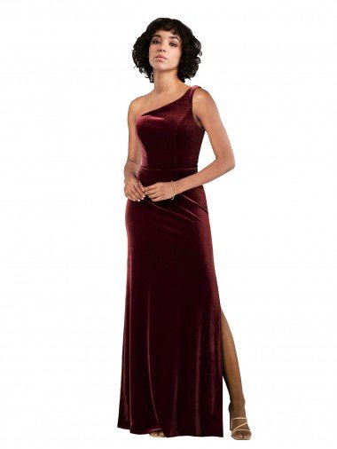 Shop One Shoulder Floor-Length Velvet Evening Dress