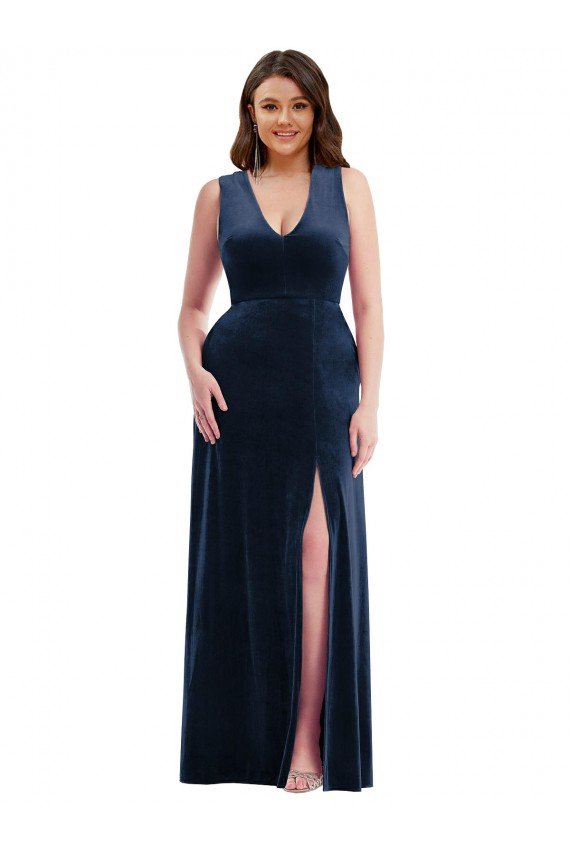 Shop Deep V-Neck Sleeveless Velvet Evening Maxi Dress with Pockets