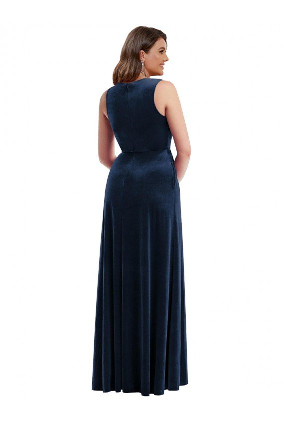 Shop Deep V-Neck Sleeveless Velvet Evening Maxi Dress with Pockets