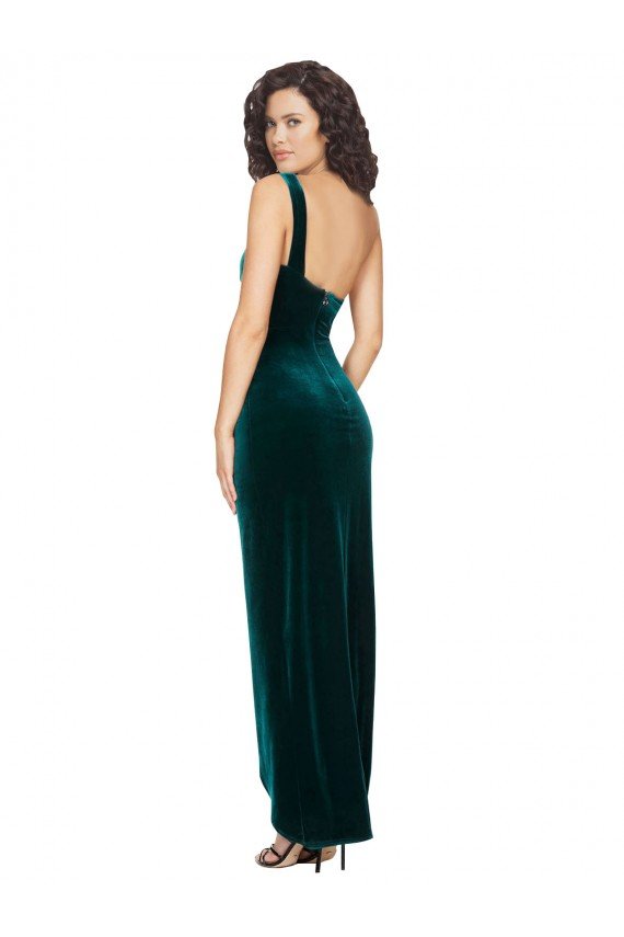 Shop One Shoulder Velvet Front Wrap Evening Dress 