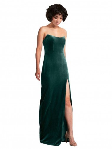 Shop Scooped Strapless Long Velvet Evening Dress with Daring Side Slit